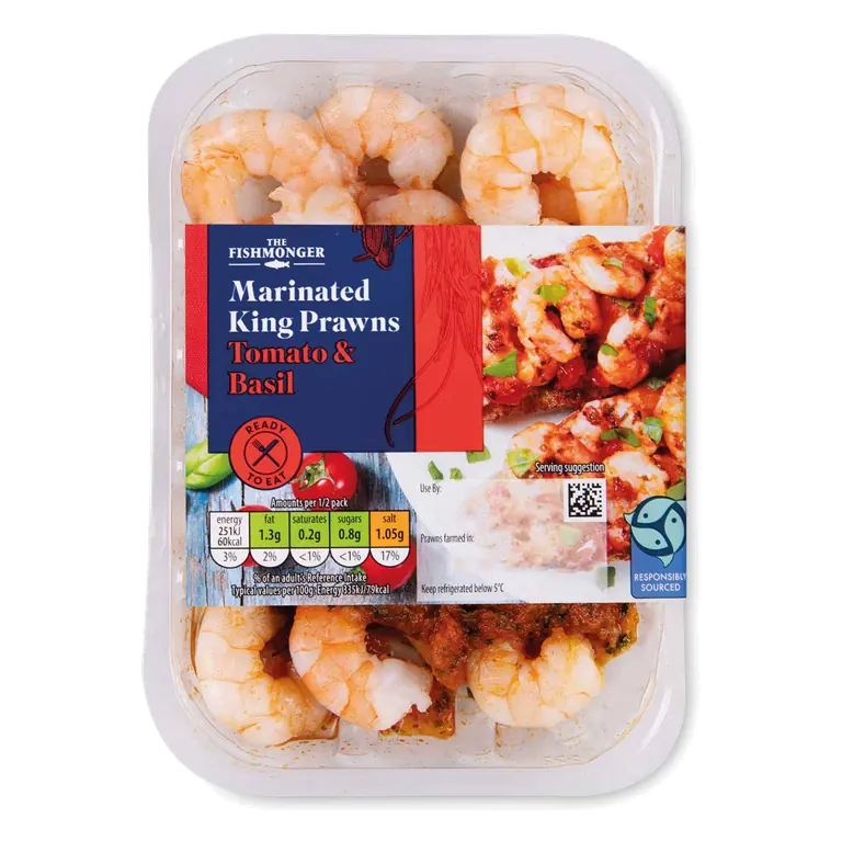 Ready to Eat Tomato & Basil Marinated King Prawns