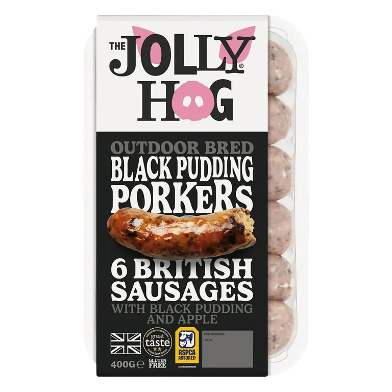 6 x British Black Pudding Porker Sausages with Black Pudding & Apple 400g