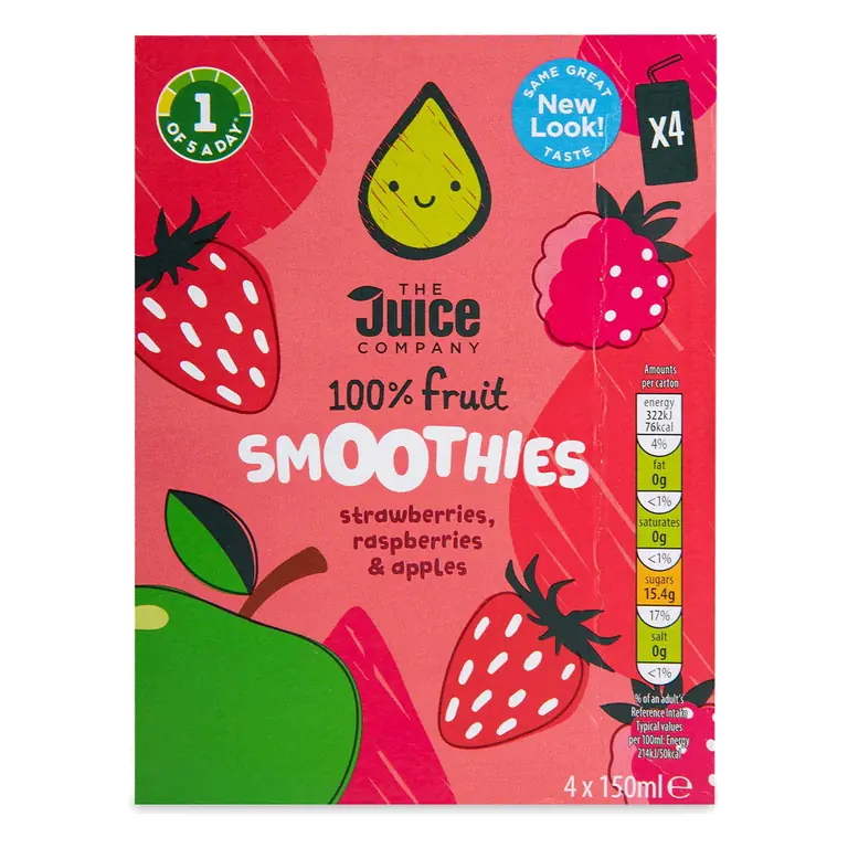 Strawberries, Raspberries & Apples Kids Smoothies 4 Pack