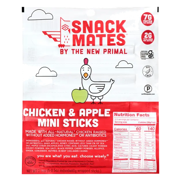 Snack Mates Kids Chicken & Apple Meat Sticks - 5 ct