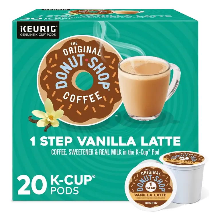 The Original Donut Shop One Step Latte Vanilla Dark Roast- Keurig K-Cup Coffee Pods, 20ct
