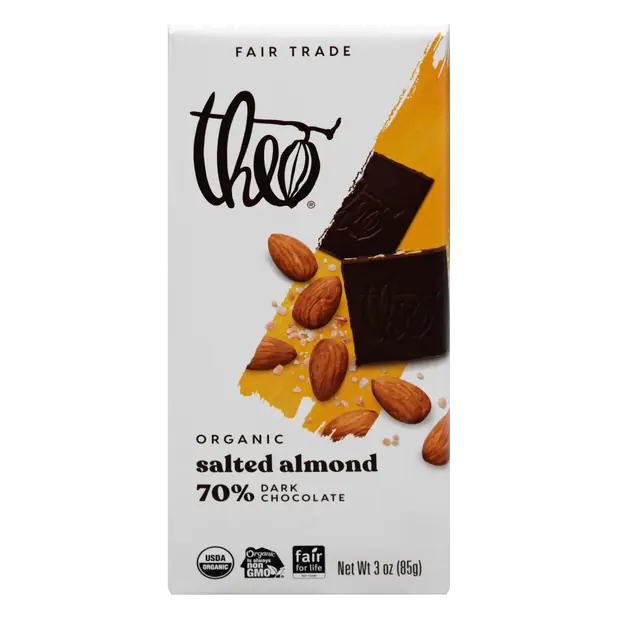 Organic Salted Almond 70% Dark Chocolate Candy Bar