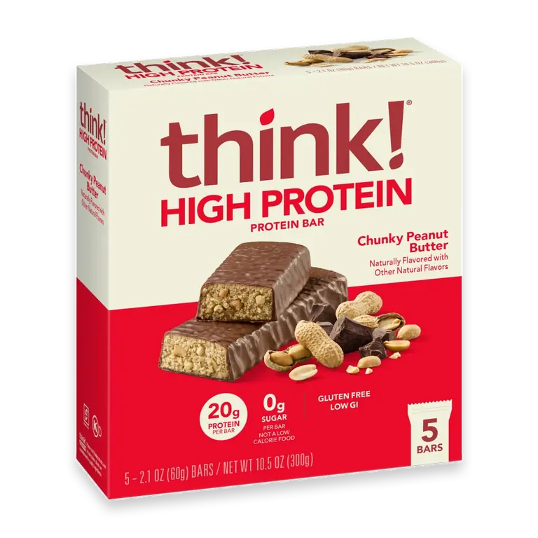 High Protein Bars, Chunky Peanut Butter, 5 Count