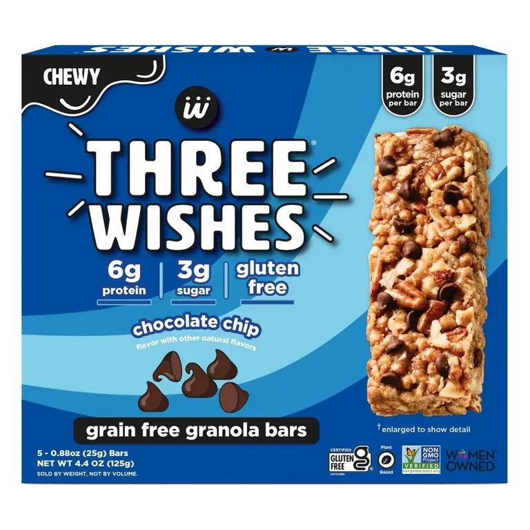 Three Wishes Chocolate Chip Granola Bars, 4.4oz/5ct