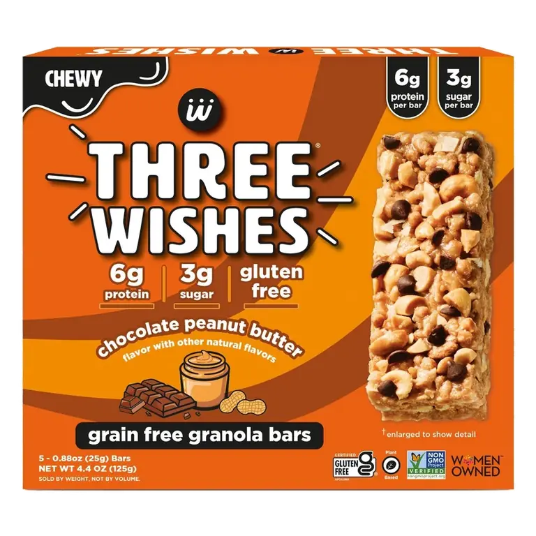 Three Wishes Peanut Butter Granola Bars, 4.4oz/5ct