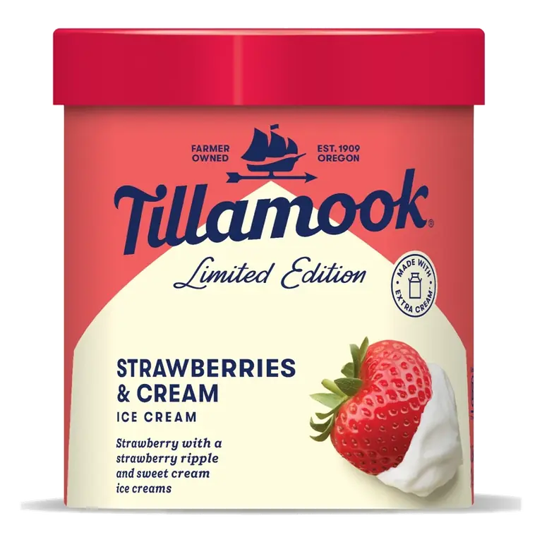 Tillamook Limited Edition Strawberries and Cream Ice Cream, 48 fl oz: Naturally Flavored, 13% Milk Fat