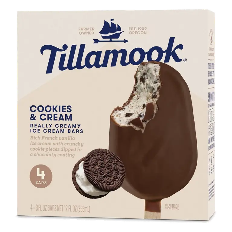 Tillamook Cookies & Cream Really Creamy Ice Cream Bar- 12oz/4ct