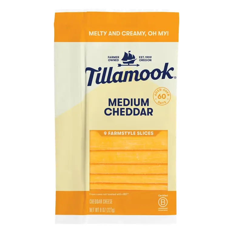 Tillamook Farmstyle Medium Cheddar Cheese Slices, 8oz/9 slices