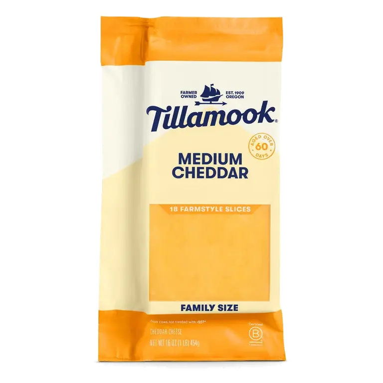 Tillamook Farmstyle Medium Sliced Cheddar Cheese, 16oz/16ct: Cow Milk