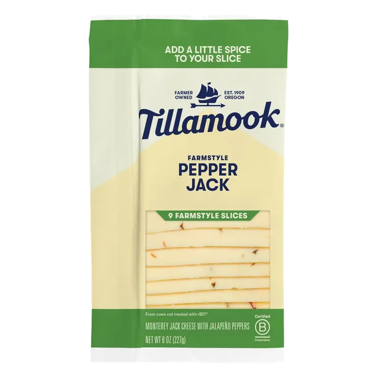 Tillamook Farmstyle Pepper Jack Cheese Slices, 8oz/9 slices: Halal Certified