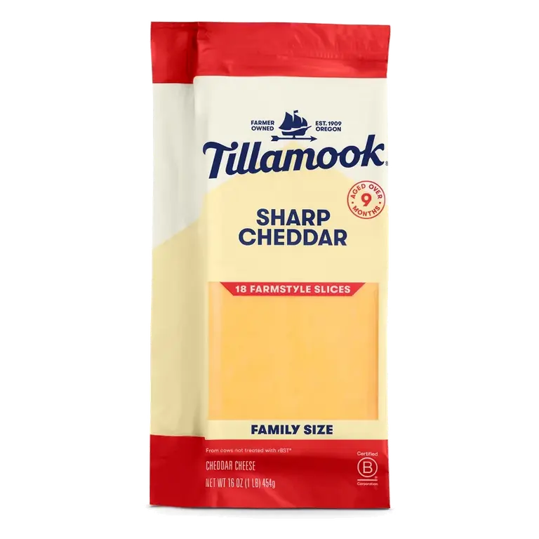 Tillamook Farmstyle Sharp Sliced Cheddar Cheese, 16oz/16ct: Cow Milk Source