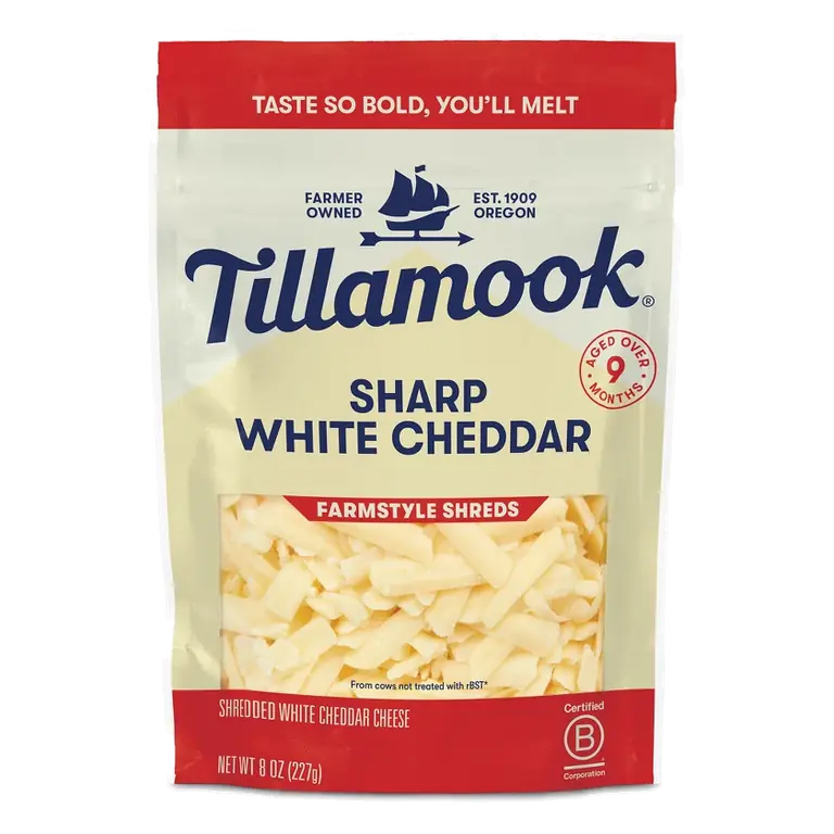 Tillamook Farmstyle Sharp White Cheddar Shredded Cheese, 8oz: Halal