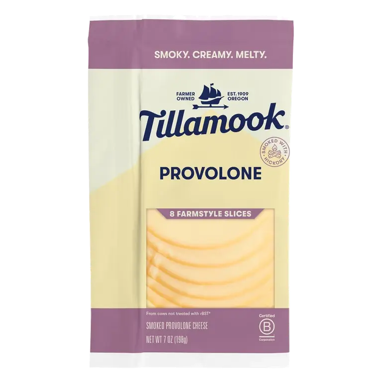 Tillamook Farmstyle Smoked Provolone Cheese Slices, 7oz/8 slices: Halal