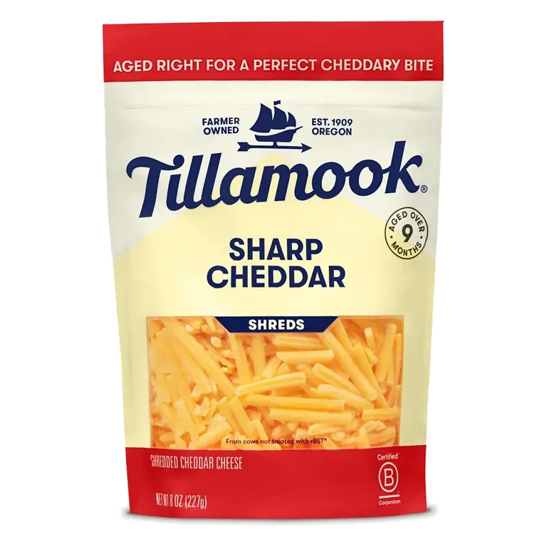 Tillamook Sharp Cheddar Finely Shredded Cheese, 8oz: Halal, Cow's Milk