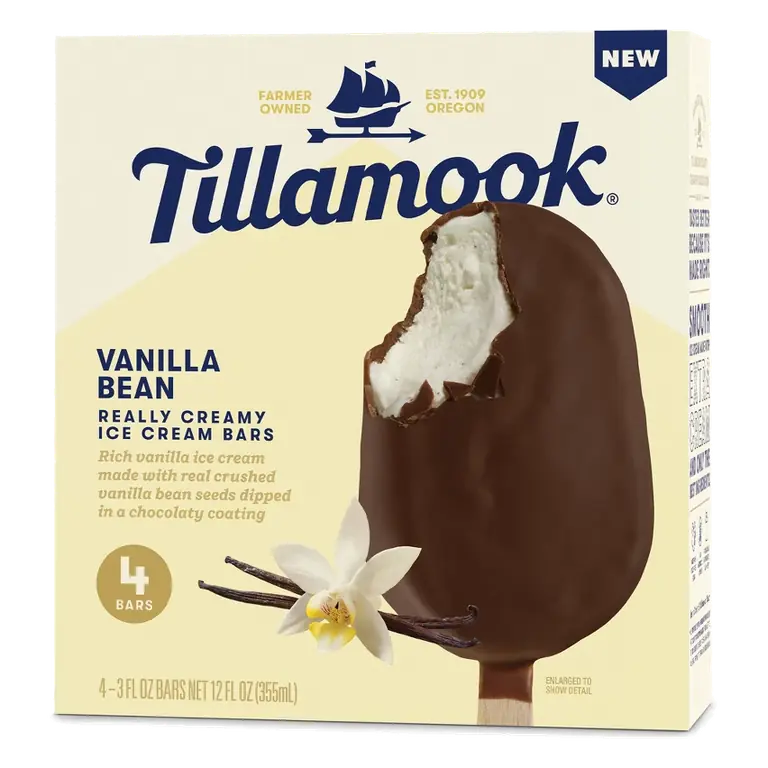 Tillamook Vanilla Bean Really Creamy Ice Cream Bar, 12oz/4ct: 12% Milk Fat