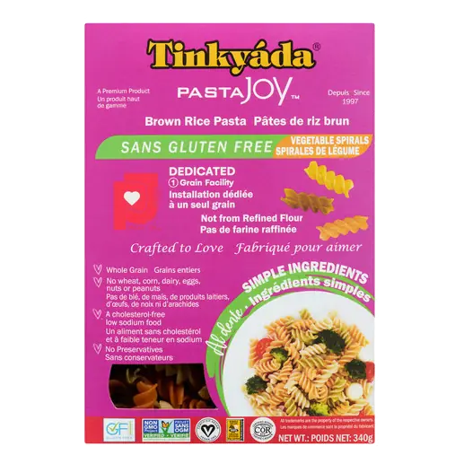 PASTA JOY Gluten-Free Brown Rice Pasta Vegetable Spirals 340 g
