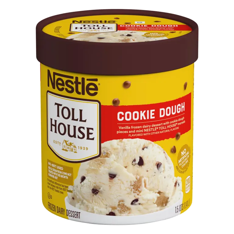 Cookie Dough Flavored Vanilla Ice Cream with Cookie Dough Pieces and Mini Nestle Toll House Morsels
