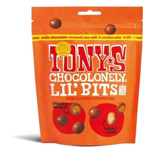 Tony's Chocolonely Lil'Bits Milk Chocolate Caramel Sea Salt and Cookie Mix, 4oz