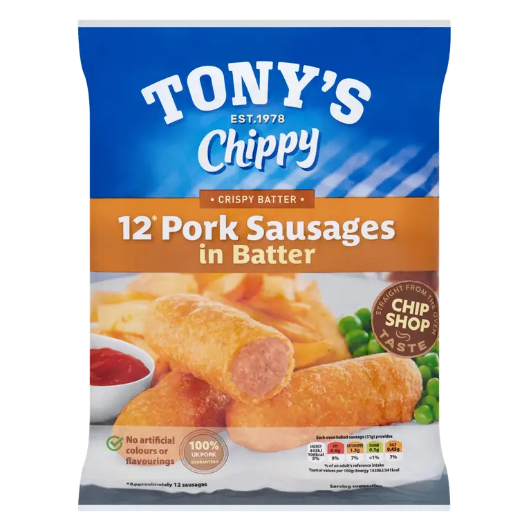 Tony's Chippy 12 Pork Sausages in Batter 460g