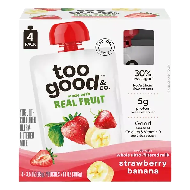 Kids Strawberry Banana Yogurt Cultured Whole Milk Pouches