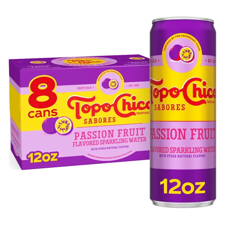 Topo Chico Sabores Passion Fruit Flavored Water, 8pk/12 fl oz: Non-Caffeinated