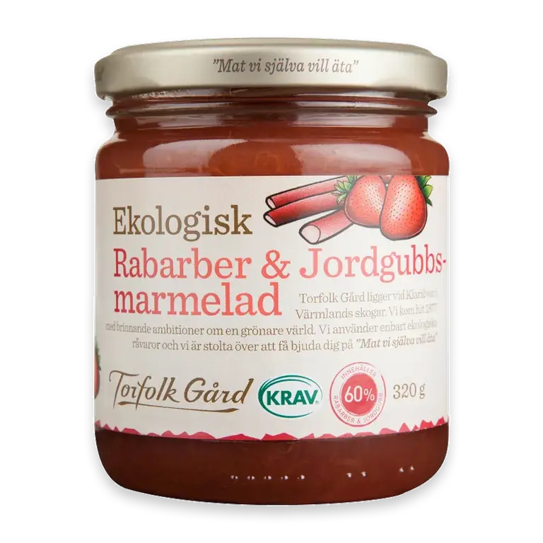 Rabarber och jordgubbsmarmelad 320g KRAV Torefolk Gård
