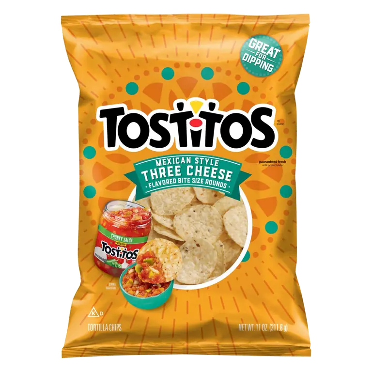 Mexican Style Three Cheese Flavored Bite Size Rounds Tortilla Chips