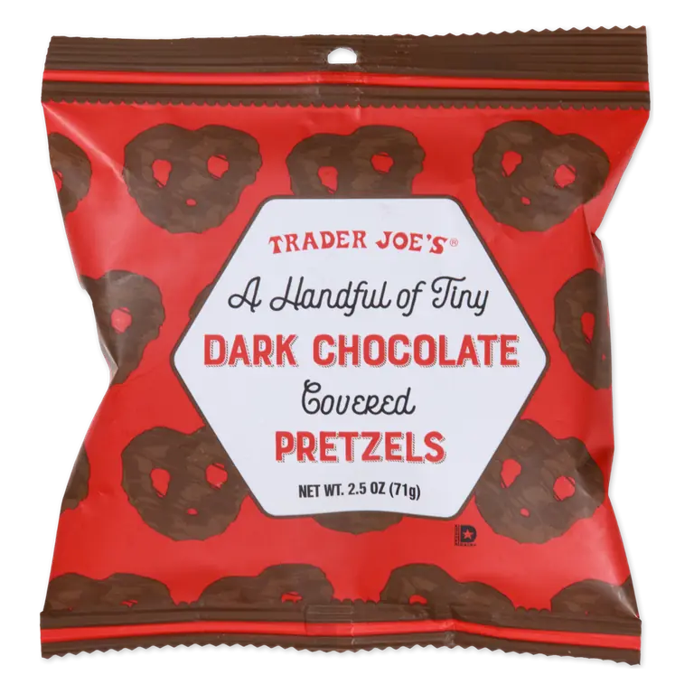A Handful of Tiny Dark Chocolate Covered Pretzels
