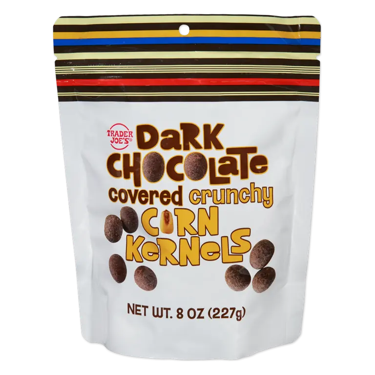 Dark Chocolate Covered Crunchy Corn Kernels