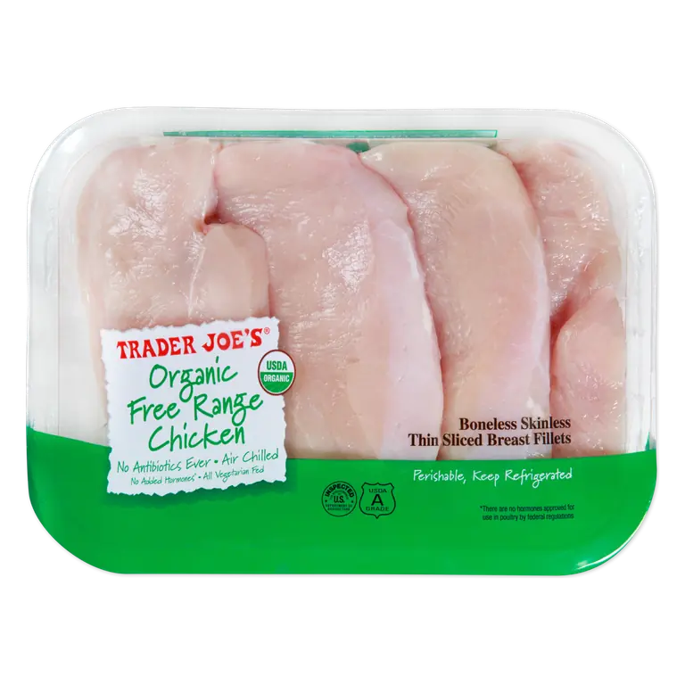 Organic Free Range Boneless Skinless Thin Sliced Chicken Breast Fillets