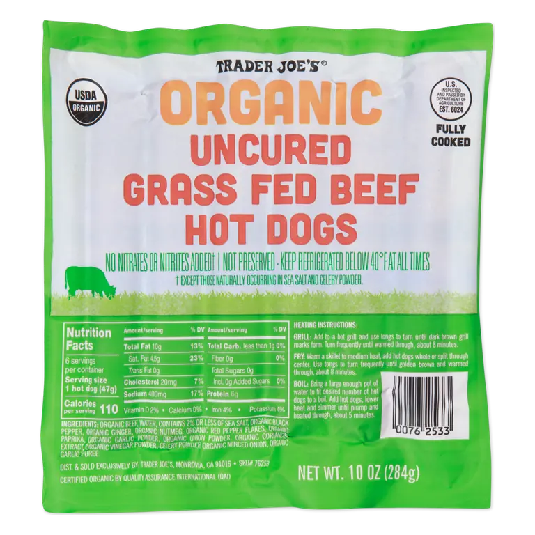 Organic Uncured Grass Fed Beef Hot Dogs