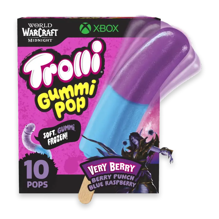Frozen Gummi Pops Sour Gummy Candy Frozen Snacks, Very Berry, 10 count