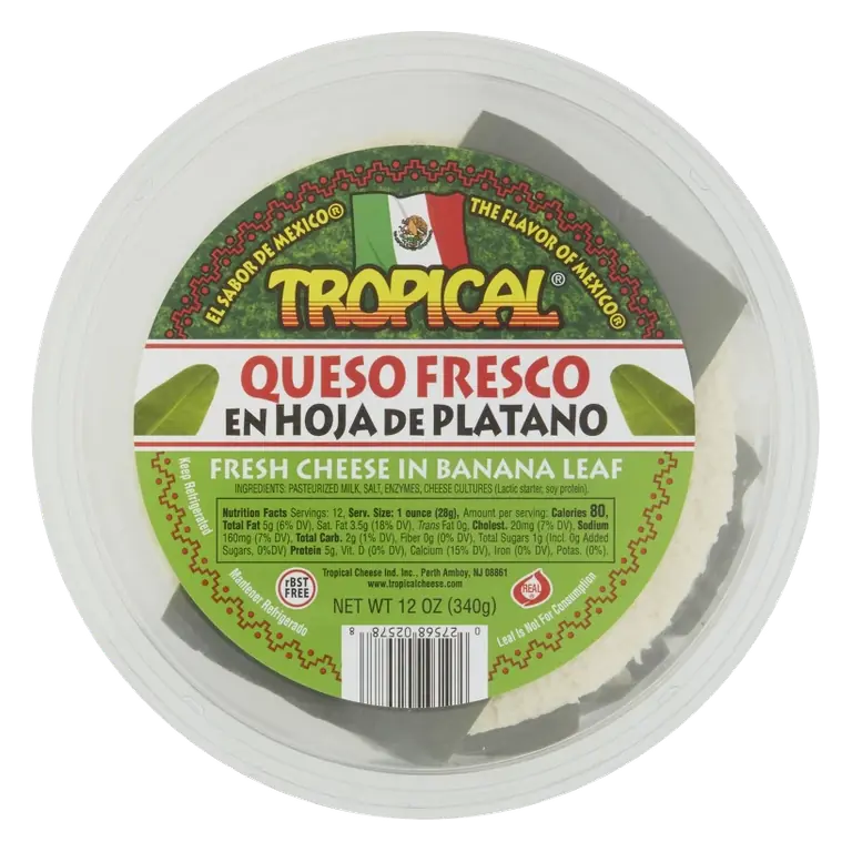 Tropical Block Queso Fresco Mexican Cheese with Banana Leaf, 12oz