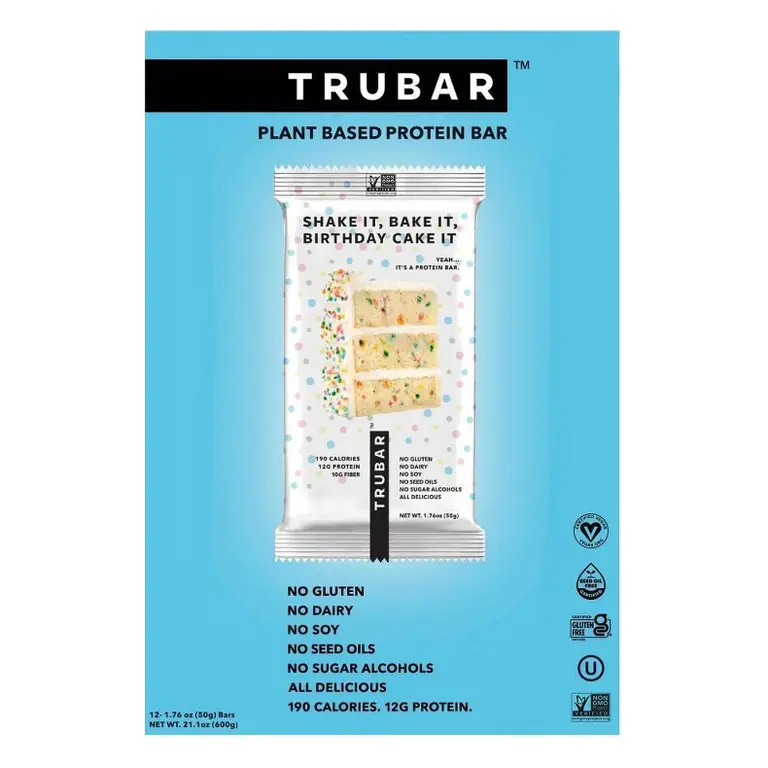 TRUBAR 12g Plant Based Protein Bars - Shake It, Bake It, Birthday Cake It - 12ct