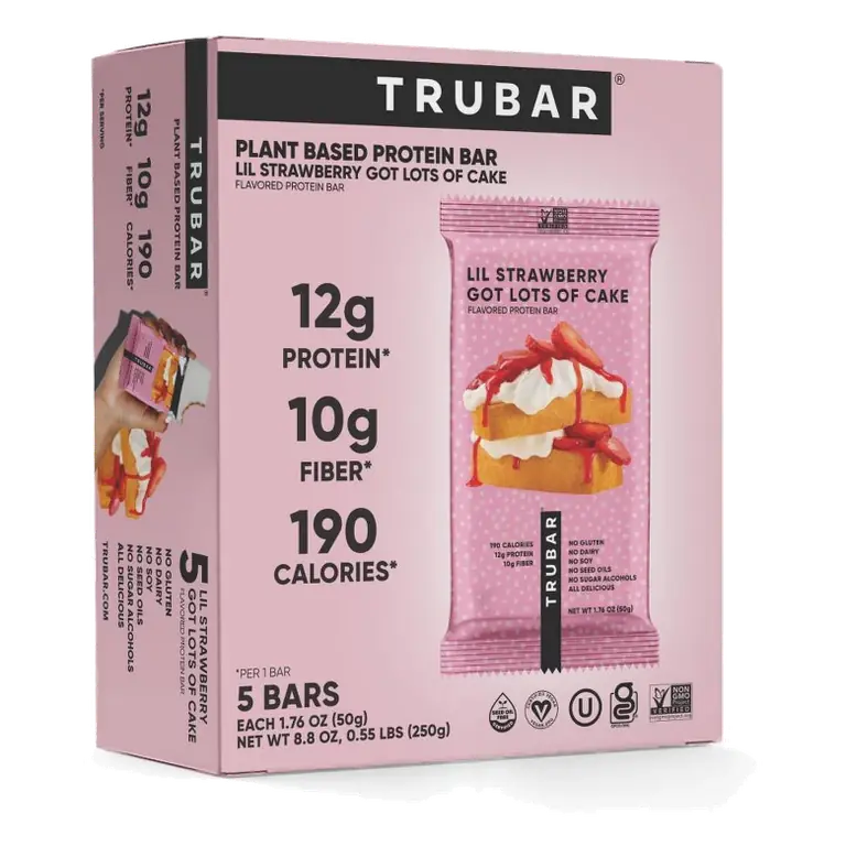 TRUBAR 12g Plant Based Protein Bars - Lil Strawberry Gots Lots of Cake - 5ct