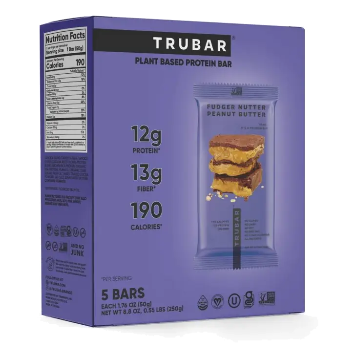 TRUBAR 12g Plant Based Protein Bars - Fudger Nutter Peanut Butter - 5ct
