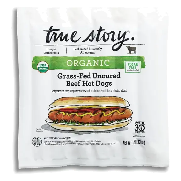 True Story Organic Grass Fed Beef Hot Dogs, 10oz/6ct
