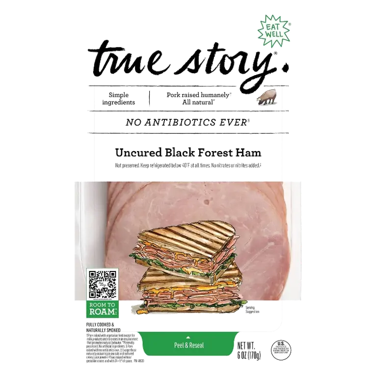 True Story Uncured Black Forest Ham, 6oz: Gluten-Free, Dairy-Free, No Added Antibiotics