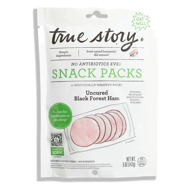 True Story Uncured Black Forest Ham Snack Packs, 5oz: Gluten-Free, Dairy-Free, Soy-Free
