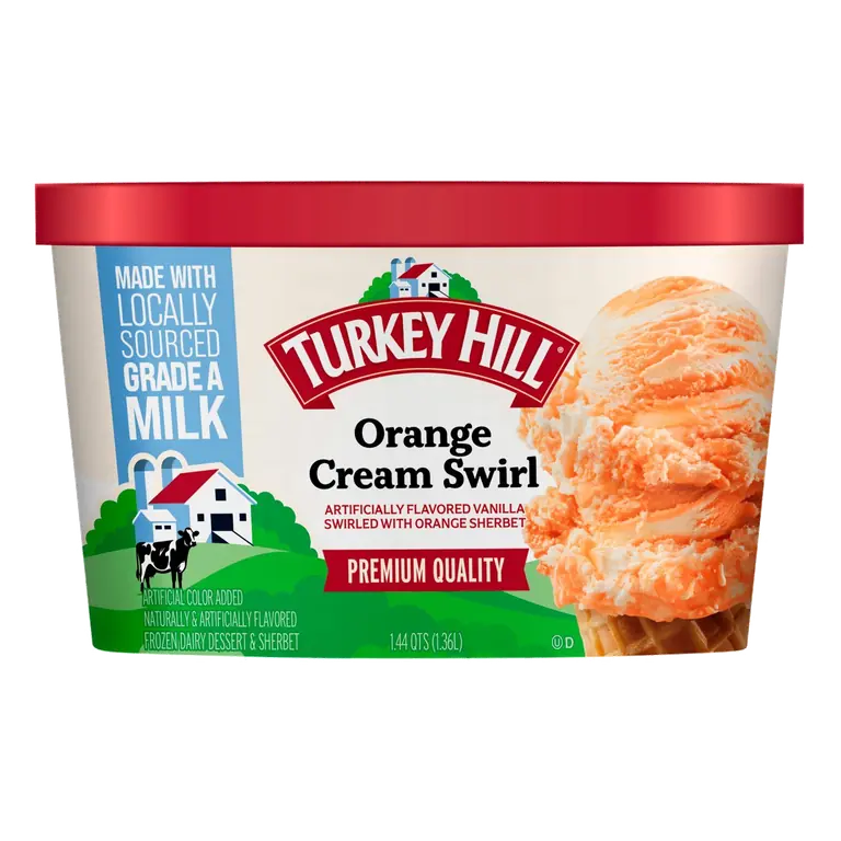 Orange Cream Swirl Frozen Dairy Dessert & Sherbet Ice Cream, Orange; Vanilla