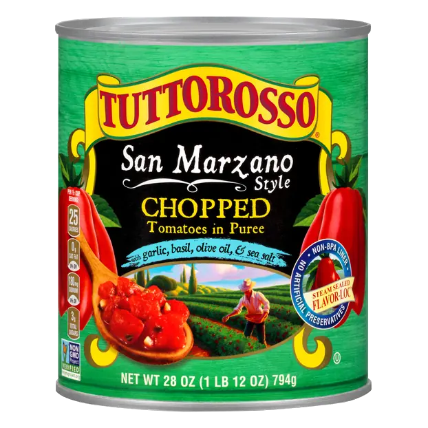 San Marzano Style Chopped Tomatoes in Puree with Garlic & Basil
