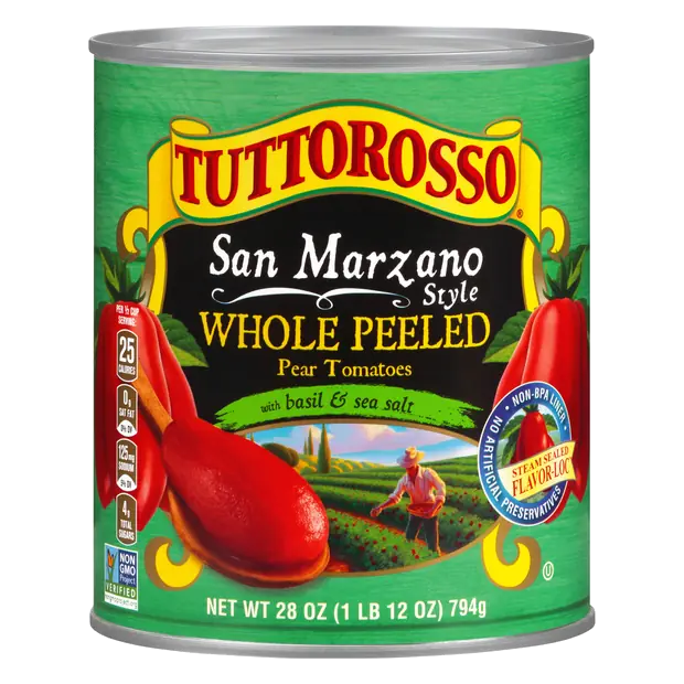 San Marzano Whole Peeled Pear Tomatoes with Basil & Sea Salt