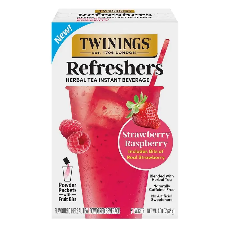Twinings Refreshers Strawberry and Raspberry Herbal Instant Tea Mix, 3oz/5ct: Non-Caffeinated
