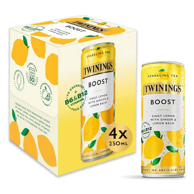 Sparkling Tea Boost Zingy Lemon with Ginger & Lemon Balm 4 x 250ml