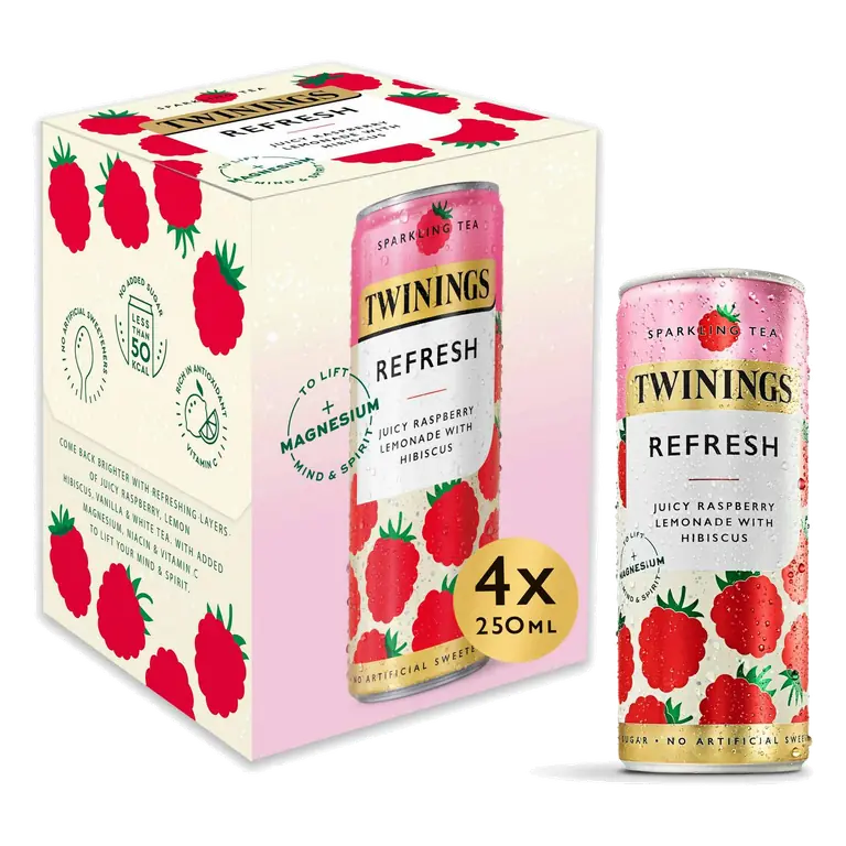 Sparkling Tea Refresh Juicy Raspberry Lemonade with Hibiscus 4 x 250ml