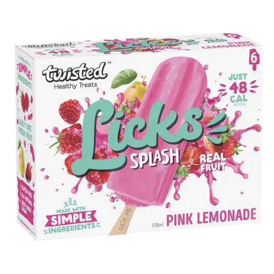 Healthy Treats Licks Splash Pink Lemonade Ice Blocks 6 Pack