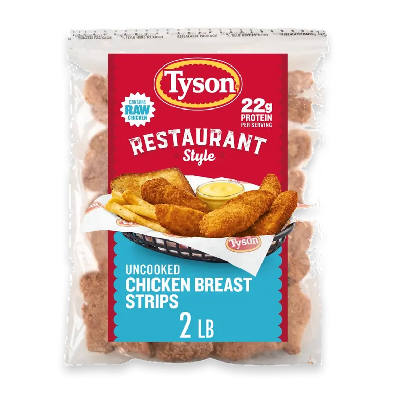 Restaurant-Style Chicken Breast Strips Lightly Breaded Frozen Uncooked Raw