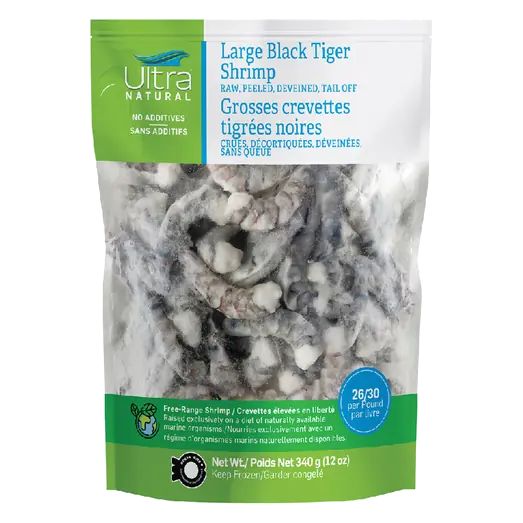 Frozen Black Tiger Shrimp Raw Peeled Large 340 g