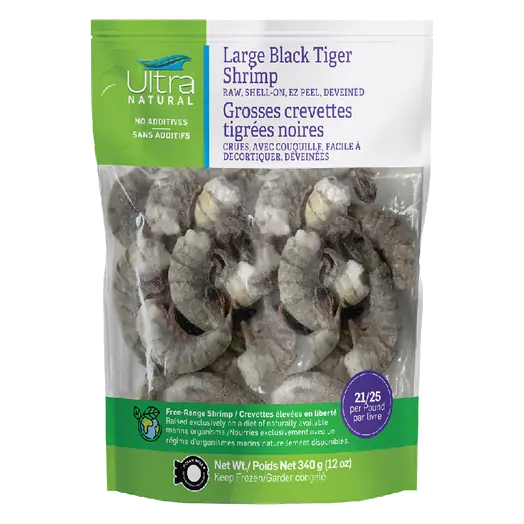 Frozen Black Tiger Shrimp Raw Shell-On Ez Peel Large 340 g