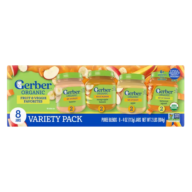 Gerber Organic Fruit & Veggie Favorites Puree Blends Variety 6m+ - 8 ct